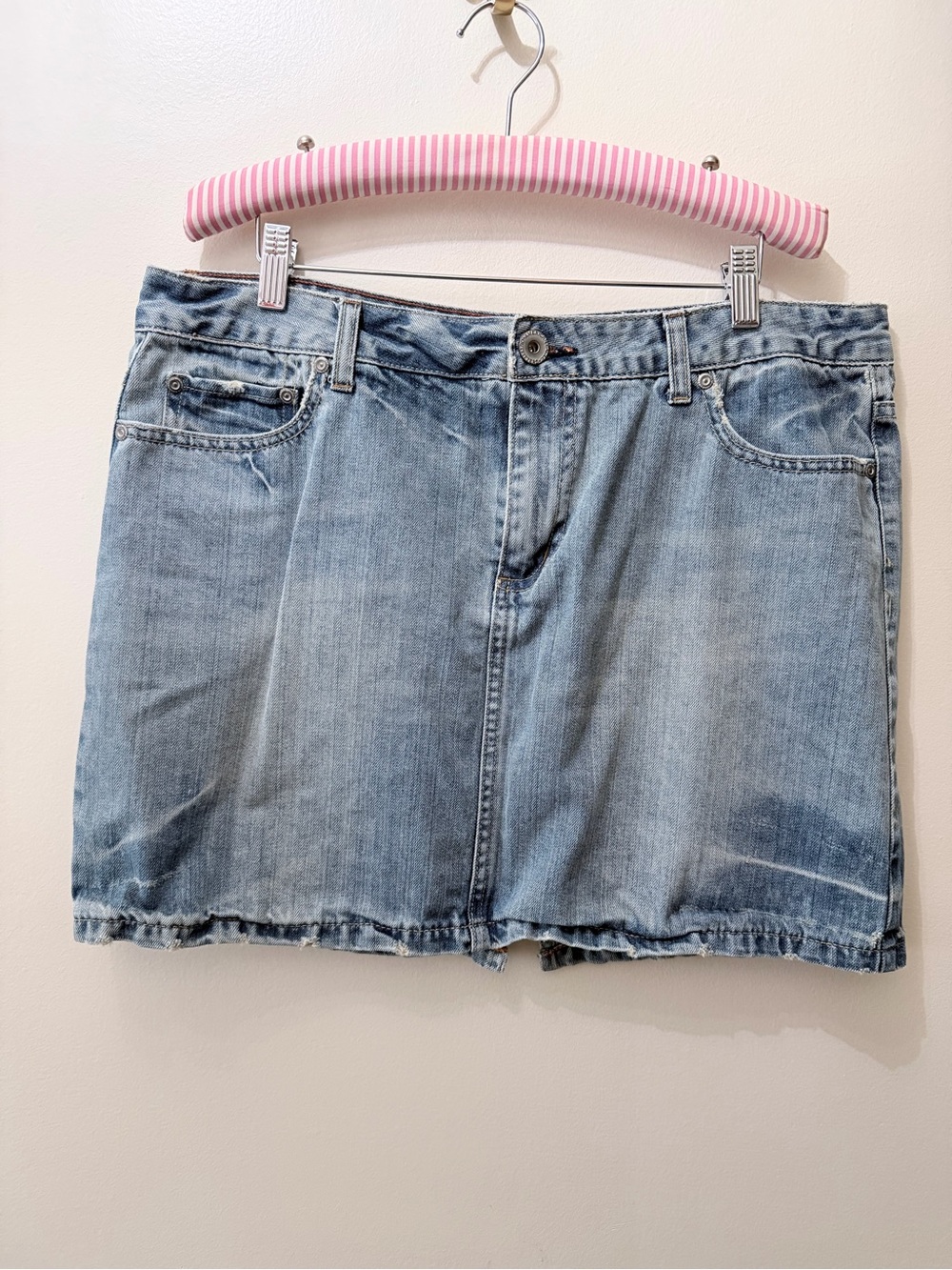 Y2K American Eagle Mini Short Denim Jean Skirt Gemstone Bling Pockets Light 14